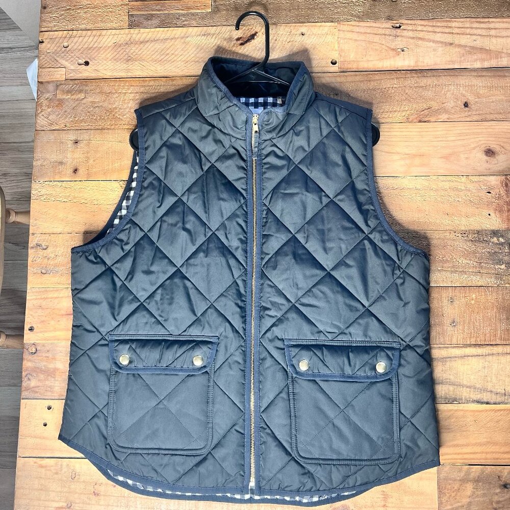 J. Crew XL Women's Black Vest Puffer Vest Zipup with Multi-Pockets Black
